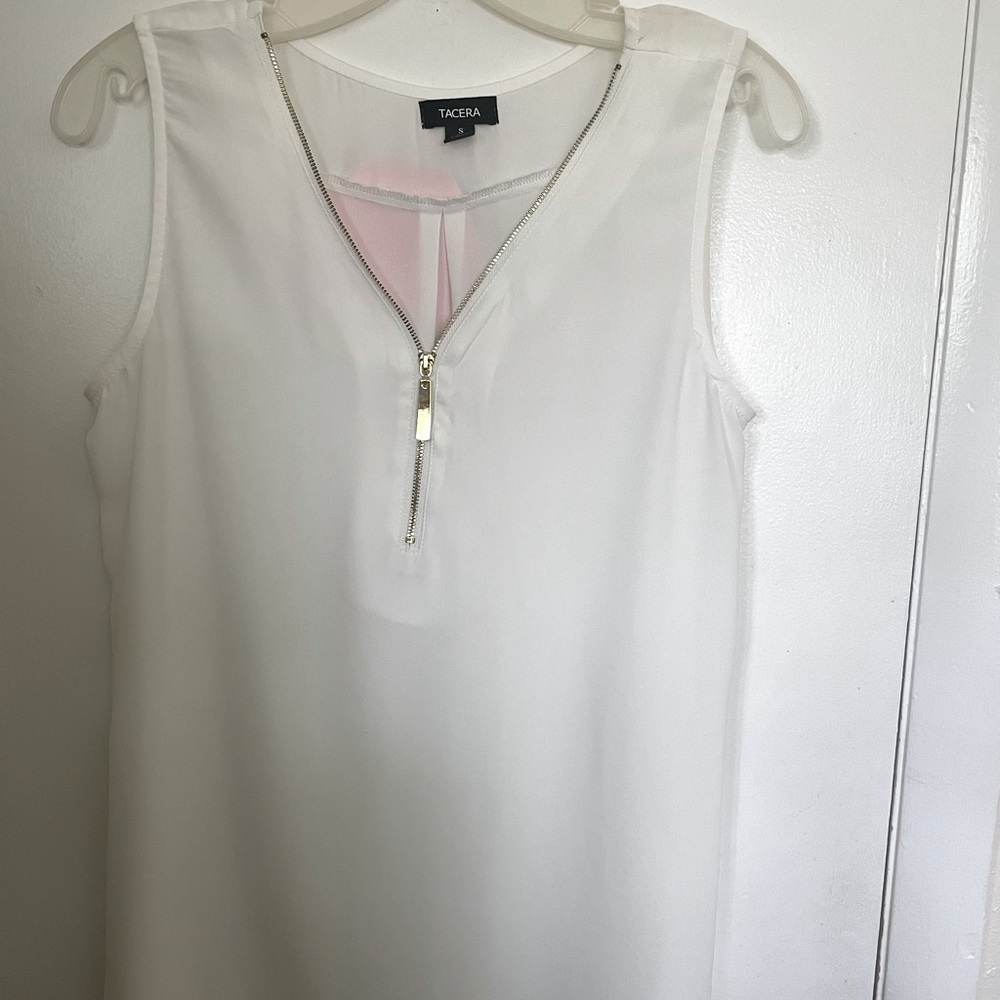 White Sleeveless Top with Gold Zipper